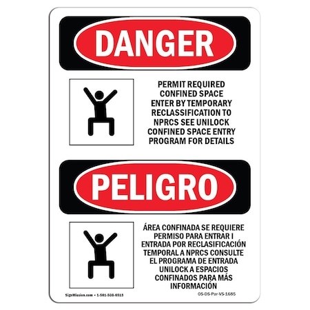 Signmission OSHA Sign, Permit Required Confined Space Bilingual, 10in X 7in Alum, 7" W, 10" H, Spanish OS-DS-A-710-VS-1685